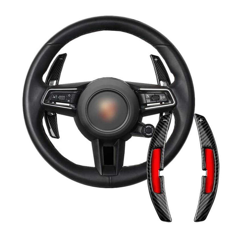 ontto Kohlefaser Lenkrad Schaltpaddel Verlängerung Schaltwippen Passt für Porsche Panamera 2022, 911 992 2021 Ersatzsatz Shift Paddles Shifter Extension Selbstklebende Schalthebel Schwarz von ontto