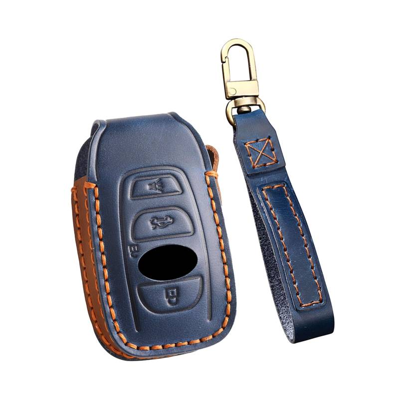 ontto Leder Autoschlüssel Hülle Passt für Subaru BRZ Forester Impreza Sti WRX Xv Crosstrek Legacy Outback S4 B4 Levorg Trezia Zubeh?r Schlüsselcover Schlüsselhülle Schlüsselanhänger 4 Tasten Blau von ontto