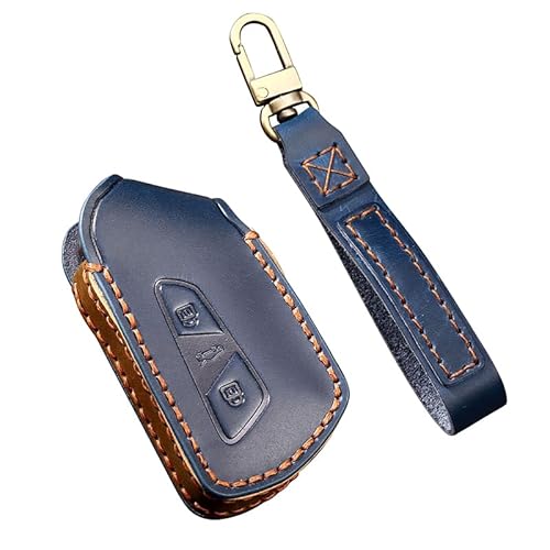 ontto Leder Autoschlüssel Hülle Passt für VW ID.3 ID.4 Golf 8 Seat Leon MK 4 Tarraco Ateca Skoda Octavia 2020 Zubehör Fernbedienung Cover Schlüsselhülle Etui Schlüsselanhänger Schlüssel Schutz-Blau von ontto
