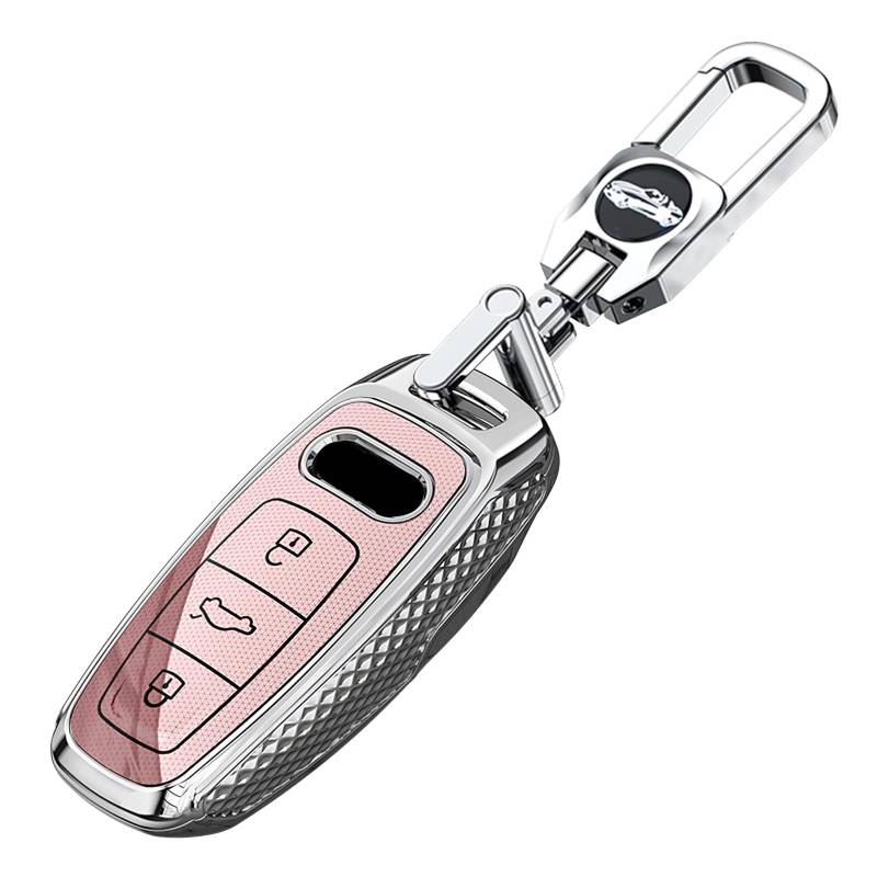 ontto PC Autoschlüssel Hülle Schutzhülle Schlüsselhülle für Audi A3 A6 A7 A8 Q7Q8 Q4 E-Tron S3 Sportback SQ7 SQ8 RS6 RS7 A8L 2019-2024 Zubehör Schlüsselcover Schlüsseletui 3 Tasten-A Rosa von ontto