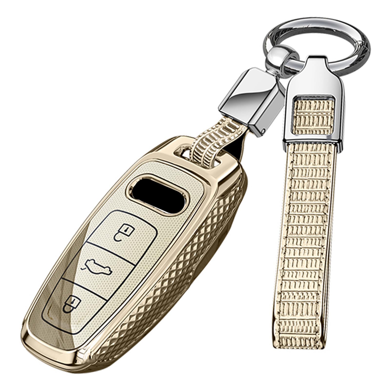 ontto PC Autoschlüssel Hülle Schutzhülle Schlüsselhülle für Audi A3 A6 A7 A8 Q7Q8 Q4 E-Tron S3 Sportback SQ7 SQ8 RS6 RS7 A8L 2019-2024 Zubehör Schlüsselcover Schlüsseletui 3 Tasten-B Golden von ontto