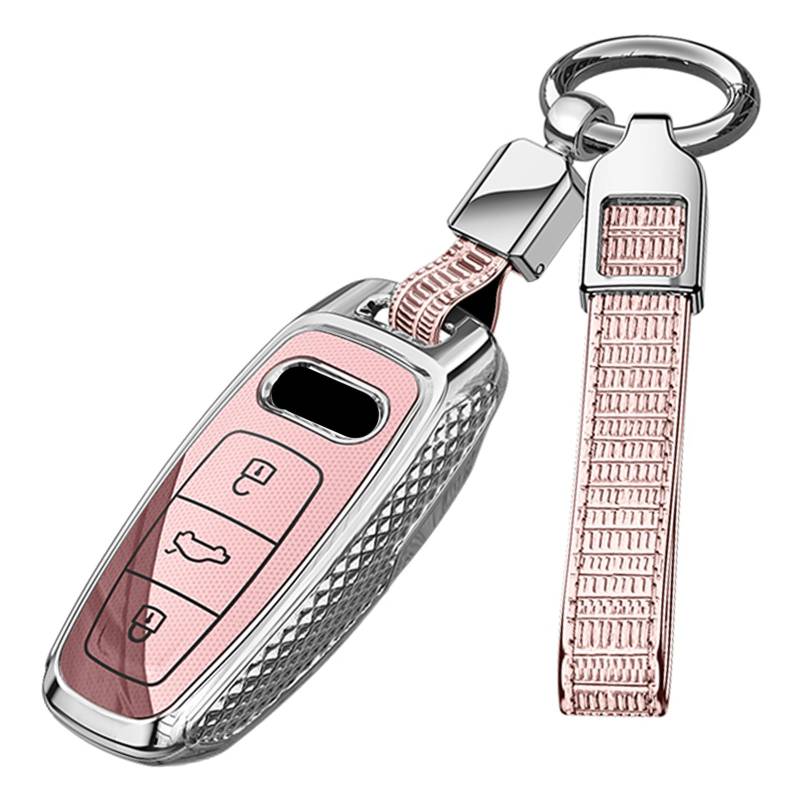 ontto PC Autoschlüssel Hülle Schutzhülle Schlüsselhülle für Audi A3 A6 A7 A8 Q7Q8 Q4 E-Tron S3 Sportback SQ7 SQ8 RS6 RS7 A8L 2019-2024 Zubehör Schlüsselcover Schlüsseletui 3 Tasten-B Rosa von ontto