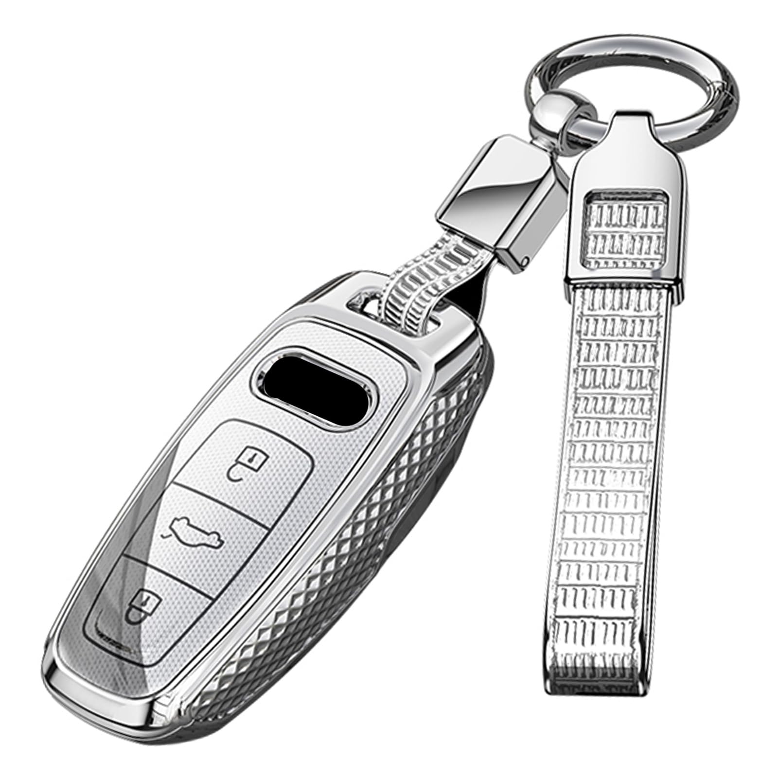 ontto PC Autoschlüssel Hülle Schutzhülle Schlüsselhülle für Audi A3 A6 A7 A8 Q7Q8 Q4 E-Tron S3 Sportback SQ7 SQ8 RS6 RS7 A8L 2019-2024 Zubehör Schlüsselcover Schlüsseletui 3 Tasten-B Silber von ontto
