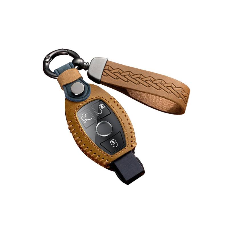 ontto Schlüsselhülle Autoschlüssel Hülle Passt für Mercedes Benz A B C E CLA CLS GLA GLE GLK GT M R MB GL GT SLK Klasse Viano AMG C350 W212 W176 Leder Schlüsselcover Schlüsselanhänger 3 Taste-Braun von ontto