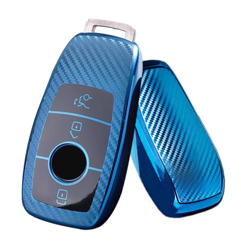 ontto Schlüsselhülle Passt für Mercedes Benz A C E S G GLS Klasse W177 W205 W213 W222 G63 X167 GLC Maybach AMG TPU Kohlefaser Autoschlüssel Hülle Etui Schlüsselbox Schlüsselgehäuse Auto-Zubehör-Blau von ontto