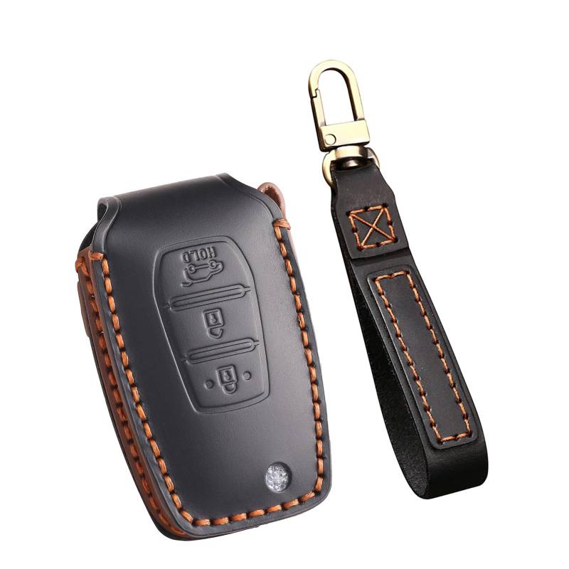 ontto Smart Autoschlüssel Hülle Passt für SsangYong Kyron 2 Sanka Actyon Korando Tivoli Keyless Go Leder Schutzhülle Schlüsselhülle Fernbedienung Cover Schlüsselanhänger 3 Tasten-B Schwarz von ontto