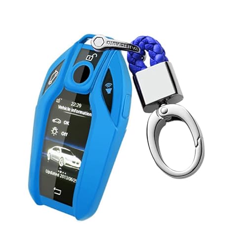 ontto TPU Autoschlüssel Hülle Schlüsselhalter Tasche Etui Passt für BMW 7er G11 G12 6er G30 G31 X3 G01 X4 X5 I8 Display I12 730i 2018-2021 AutoZubehör Schutzhülle Schlüsselanhänger 3 Tasten-Blau von ontto