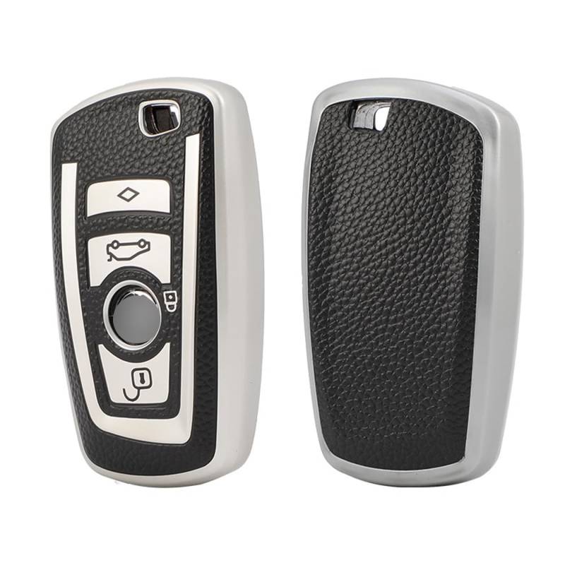 ontto TPU Schlüsselhülle Cover Passt für BMW F20 F30 G20 F31 F34 F10 G30 F11 X3 F25 X4 I3 M3 M4 1er 3er 5er Autoschlüssel Hülle Schlüsselanhänger Schutzhülle Schlüsseletui 4 Tasten-Leder Silber B von ontto