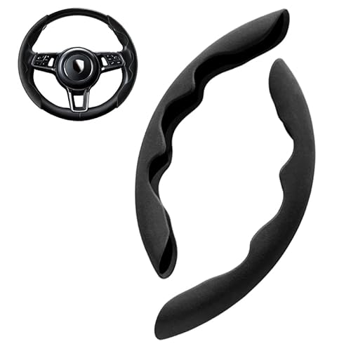 ontto Universal Sportlich Lenkradbezug D Runde Forme Modisch Segmentierte Auto Lenkradhülle Leder Lenkradschutz Dauerhaft Anti-Rutsch Atmungsaktiv Lenkradabdeckung Lenkradschoner Innenraum (Schwarz) von ontto