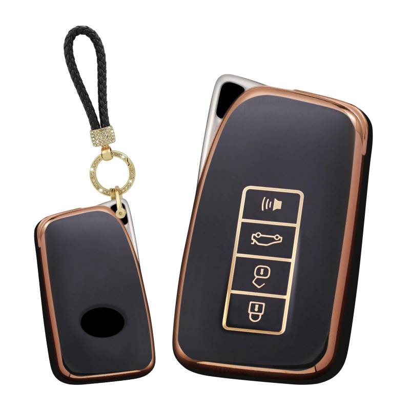 otton TPU Vollschutz für Autoschlüssel Fernbedienung Schlüssel-Hülle Schlüsselhalter Kompatibel mit Lexus RX ES GS is LS RS NX GX LX RC LC Smart Key Autozubehör 4 Tasten Schwarz D von ontto