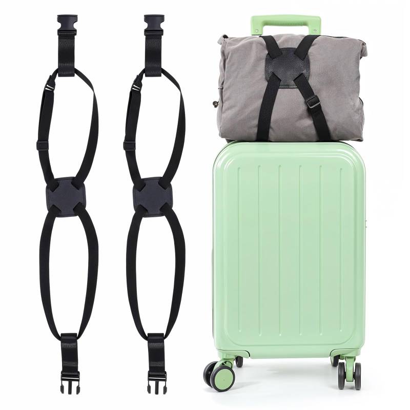 Oruola 2 Stück Gepäckgurte für Taschen,Luggage Strap,Gepäckgurt,Koffer Gurtband,Koffergurt,Hochelastischer Verstellbarer Kofferband,Handtasche,Bungees mit Schnallen,Gepäckband,Schwarz von oruola