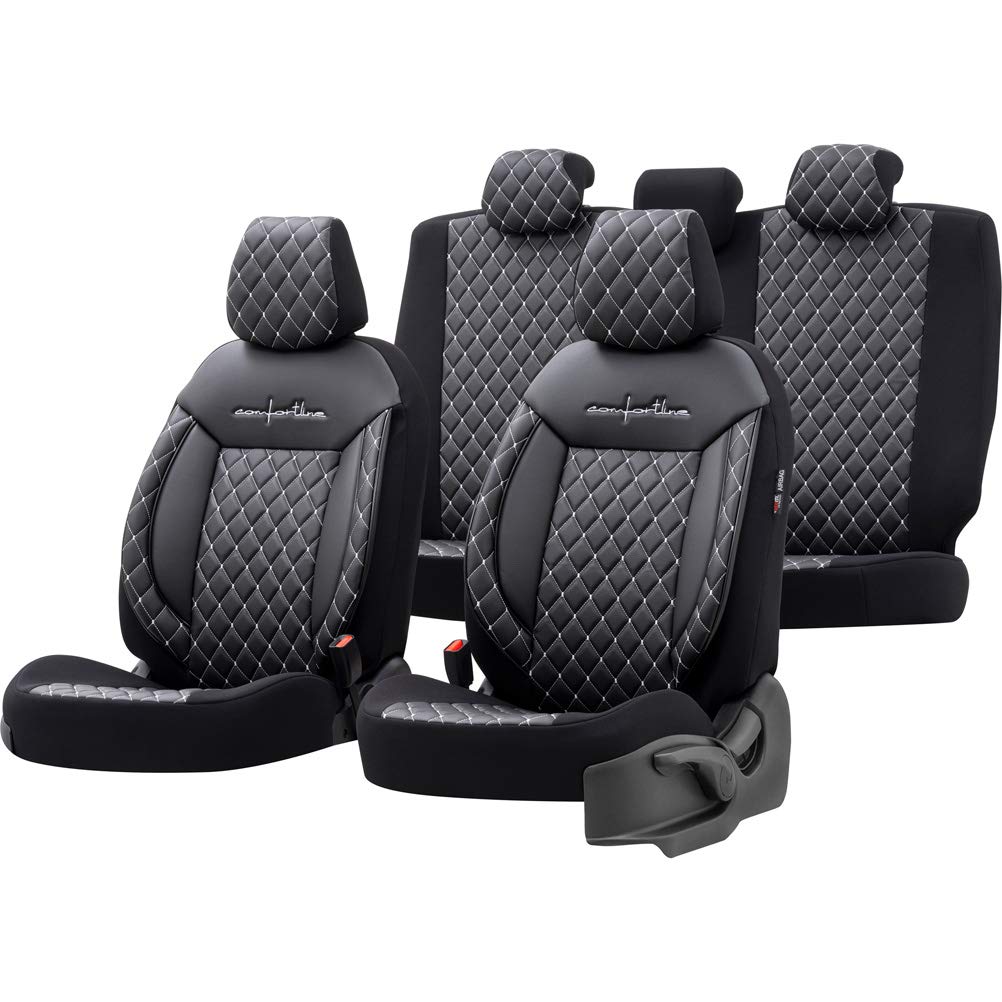 Universelle Leder/Stoff Sitzbezüge 'Comfortline VIP' Schwarz/Grau - 11-Teilig- - kompatibel mit Side-Airbags von OtoM