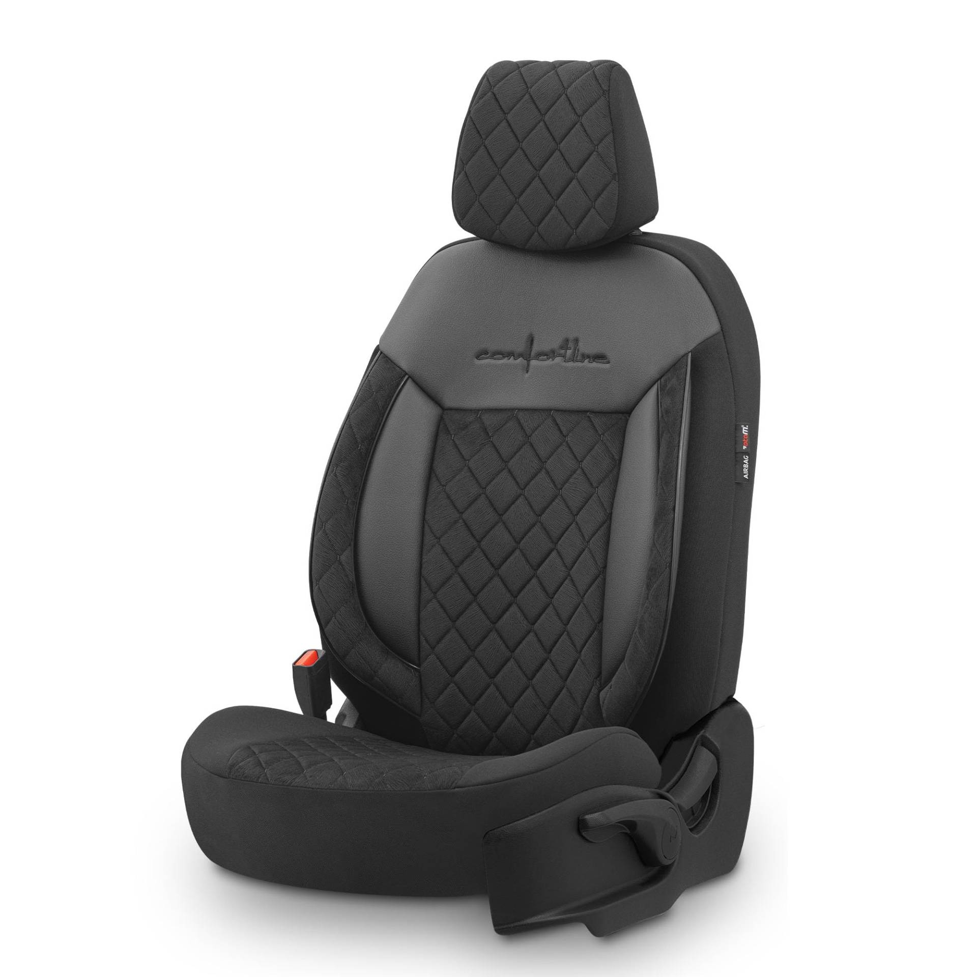 Universelle Samt/Stoff Sitzbezüge 'Comfortline VIP' Schwarz - 11-Teilig- - kompatibel mit Side-Airbags von OtoM