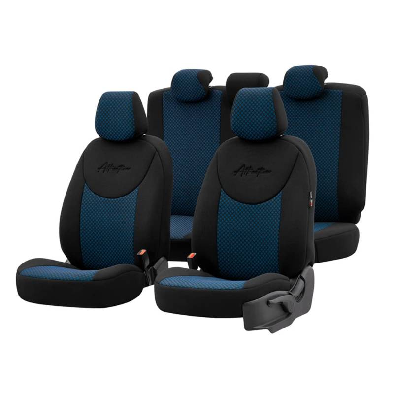Universelle Stoff Sitzbezüge 'Attraction' Schwarz/Blau - 11-Teilig- - kompatibel mit Side-Airbags von OtoM