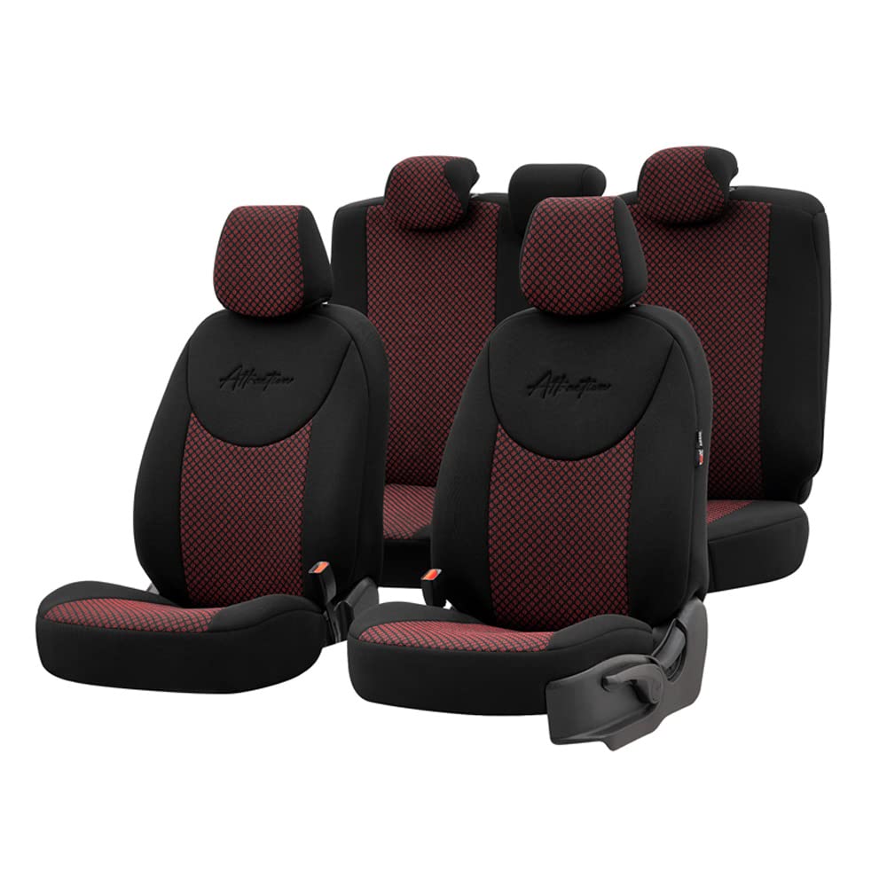 Universelle Stoff Sitzbezüge 'Attraction' Schwarz/Bordeauxrot - 11-Teilig- - kompatibel mit Side-Airbags von OtoM