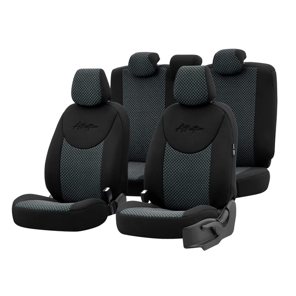 Universelle Stoff Sitzbezüge 'Attraction' Schwarz/Grau - 11-Teilig- - kompatibel mit Side-Airbags von OtoM