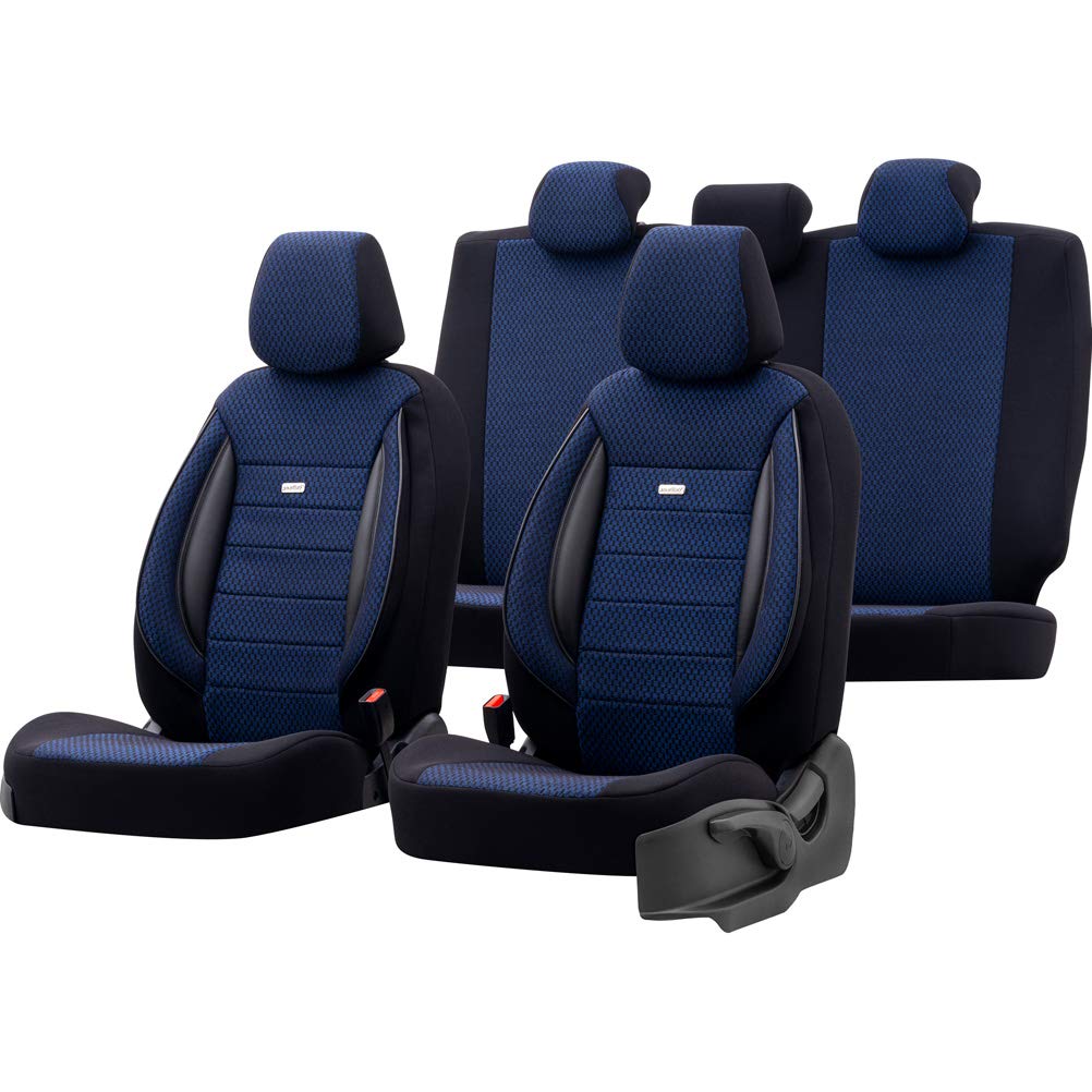 Universelle Stoff Sitzbezüge 'SelectedFit Sports' Schwarz/Blau - 11-Teilig- - kompatibel mit Side-Airbags von OtoM