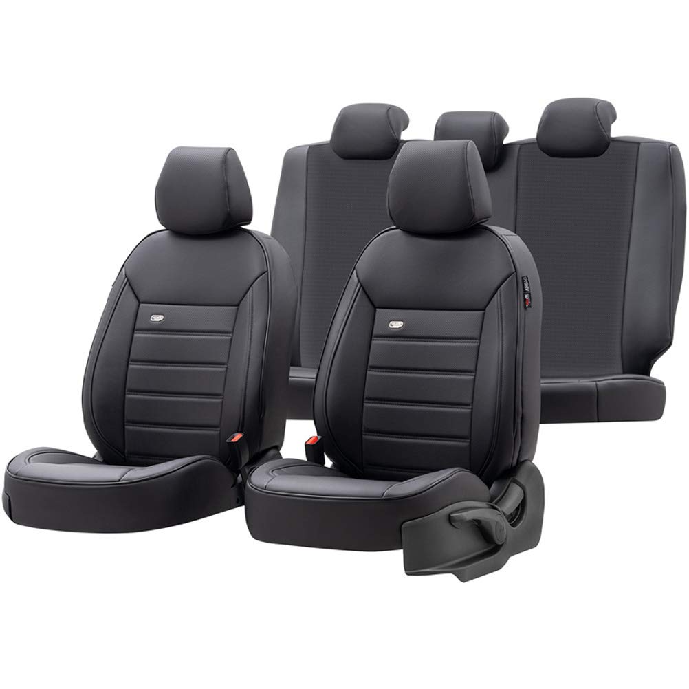 Universelle Voll-Leder Sitzbezüge 'Premium' Schwarz - 11-Teilig- - kompatibel mit Side-Airbags von OtoM
