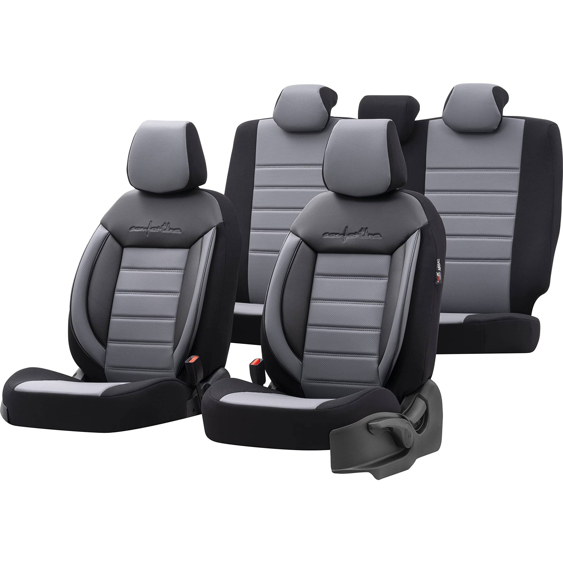 Universelle Leder/Stoff Sitzbezüge 'Comfortline' Schwarz/Grau - 11-Teilig- - kompatibel mit Side-Airbags von OtoM