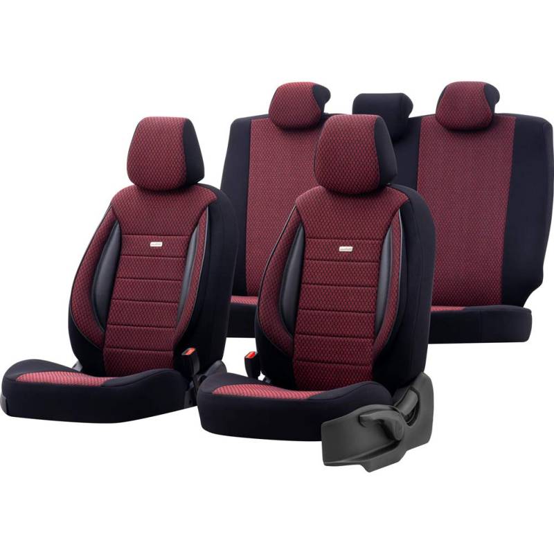 Universelle Stoff Sitzbezüge 'SelectedFit Sports' Schwarz/Rot - 11-Teilig- - kompatibel mit Side-Airbags von OtoM