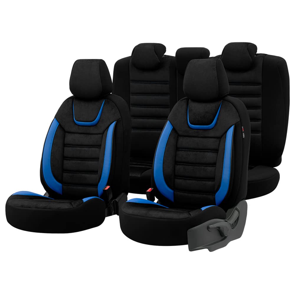 otoM Universelle Suede/Leder/Stoff Sitzbezüge 'Iconic' Schwarz/Blau - 11-Teilig- - kompatibel mit Side-Airbags von OtoM