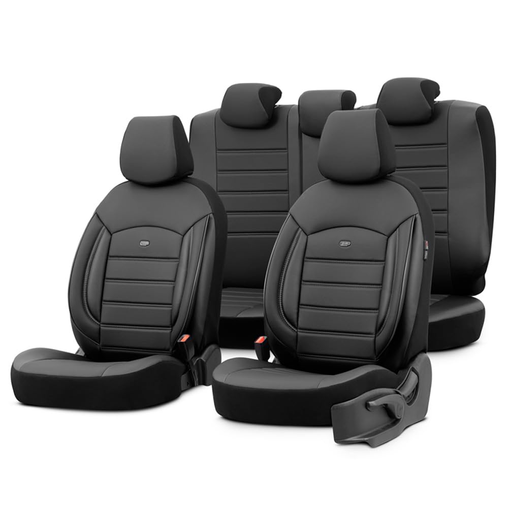 otoM Universelle Voll-Leder Sitzbezüge 'Inspire' Schwarz - 11-Teilig- - kompatibel mit Side-Airbags von OtoM
