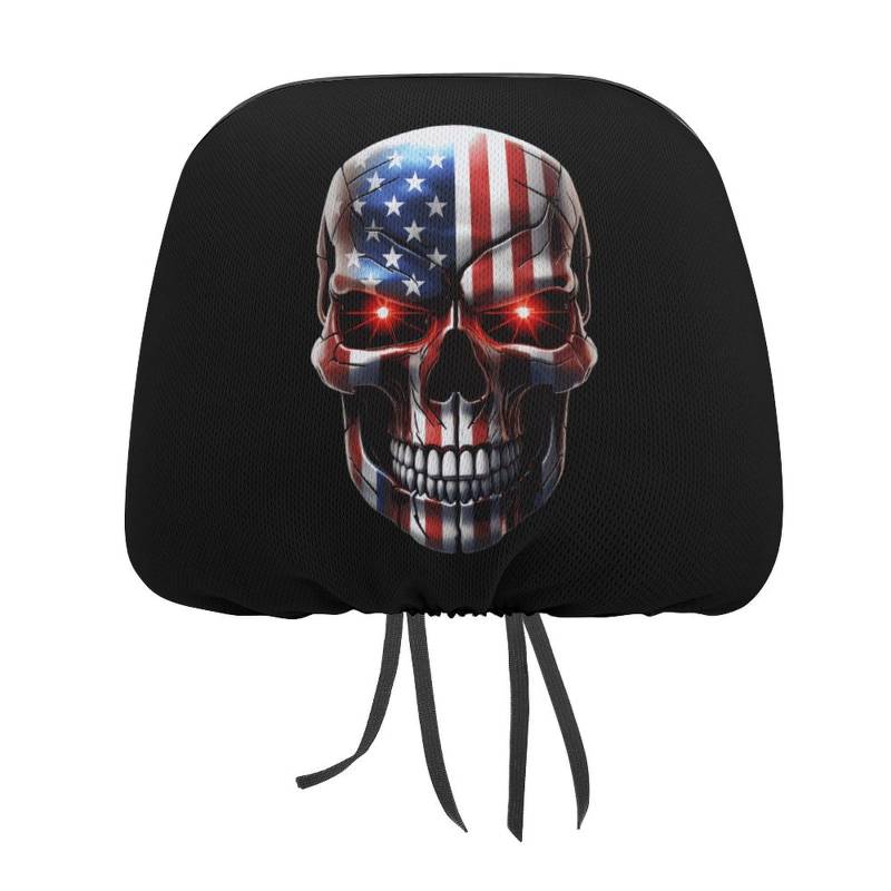 peiyeety Amerikanische Flagge Totenkopf Universal Auto Kopfstützenbezug Sitz Kopfstützenschutz Passend für alle Autos Innenausstattung Autozubehör von peiyeety