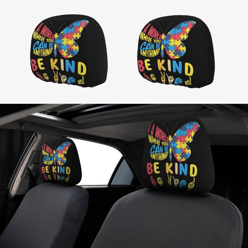 peiyeety Autism Awareness Be Kind Kindness Universal-Kopfstützenbezüge fürs Auto, 2er-Pack, Rutschfester Autositzschutz, dekoratives Zubehör für SUVs und Trucks von peiyeety