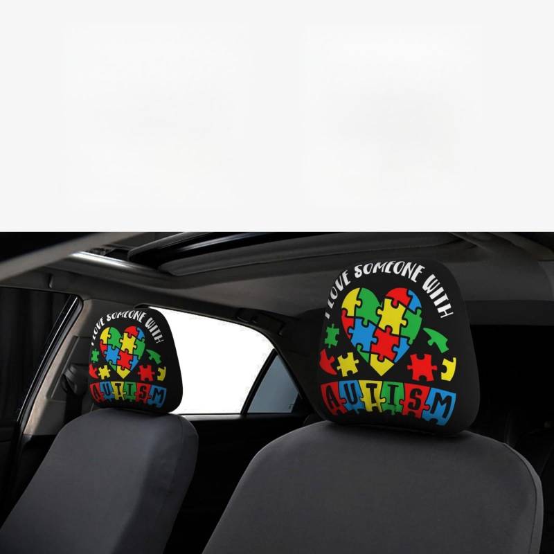peiyeety Autism Awareness Universal-Kopfstützenbezüge fürs Auto, 2er-Pack, Rutschfester Autositzschutz, dekoratives Zubehör für SUVs und LKWs von peiyeety