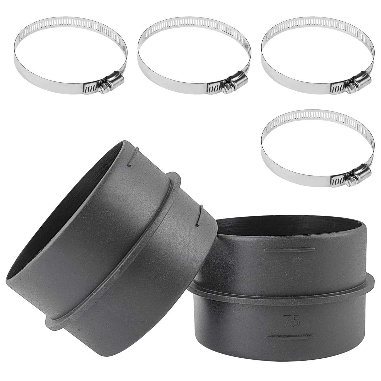 2 Stücke Abluftschlauch 75mm Kit, Lüftungsrohr mit 4 Klammer, Professionelle Kunststoff Rohrverbinder, Rundkanal Lüftungsrohr, für Luftzirkulation und Belüftung (Schwarz) von peuqcen