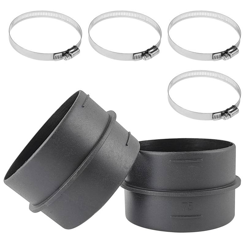 2 Stücke Abluftschlauch 75mm Kit, Lüftungsrohr mit 4 Klammer, Professionelle Kunststoff Rohrverbinder, Rundkanal Lüftungsrohr, für Luftzirkulation und Belüftung (Schwarz) von peuqcen