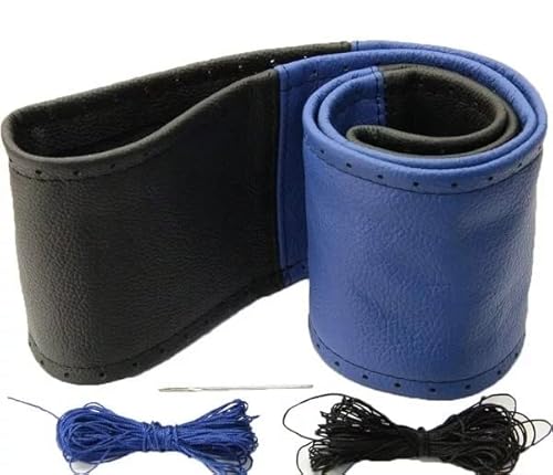 Lenkradbezug schwarz blau echt Leder 37-39 cm zum Schnüren Lenkrad Schoner von Recambo