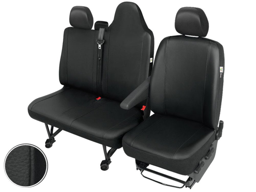pitshop24de Front Kunstleder Sitzbezüge, Sitzschoner Set Fahrersitzbezug + Doppelbankbezug mit Geteilte Sitzfläche und Rückenlehne kompatibel mit Renault Master 3 ab 2010 von pitshop24de