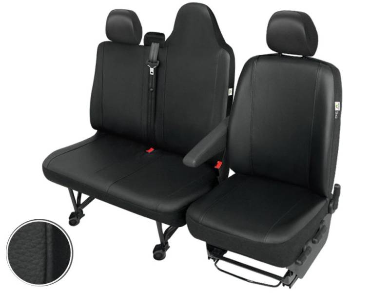 pitshop24de Front Kunstleder Sitzbezüge, Sitzschoner Set Fahrersitzbezug + Doppelbankbezug mit Geteilte Sitzfläche und Rückenlehne kompatibel mit Renault Master 3 ab 2010 von pitshop24de