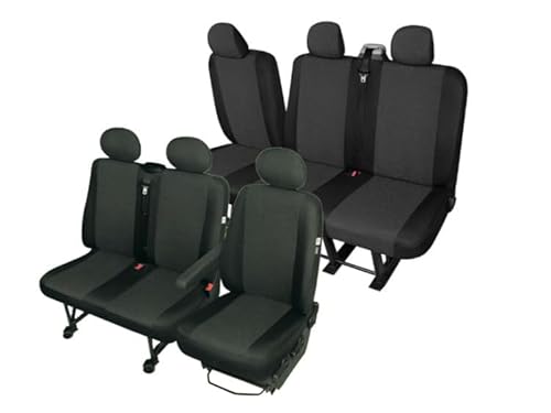 Sitzbezüge Sitzschoner kompatibel mit Renault Trafic 2 bis 2014 -kompatibel mit Nissan Primastar-kompatibel mit Opel Vivaro B bis 2014 6-Sitze Sitzbezüge Sitzschoner klappbare Dreierbank von pitshop24de