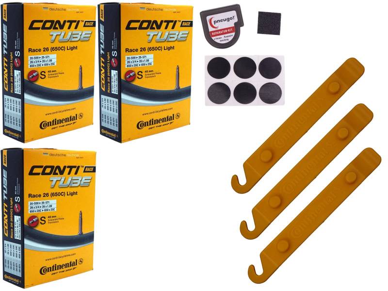 3x Schlauch Continental 23-571 650x23C SV 42mm Sclaverand +Reifenheber von pneugo!