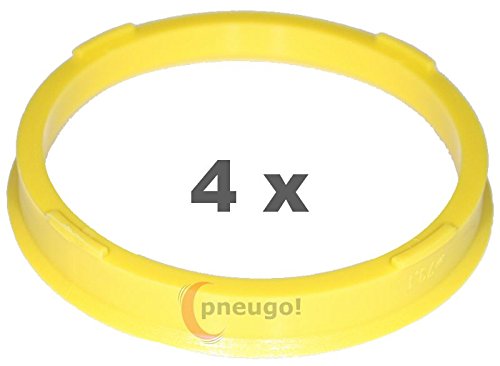 4 x Zentrierringe, Kunststoff 73.1mm auf 65.1mm gelb von pneugo!