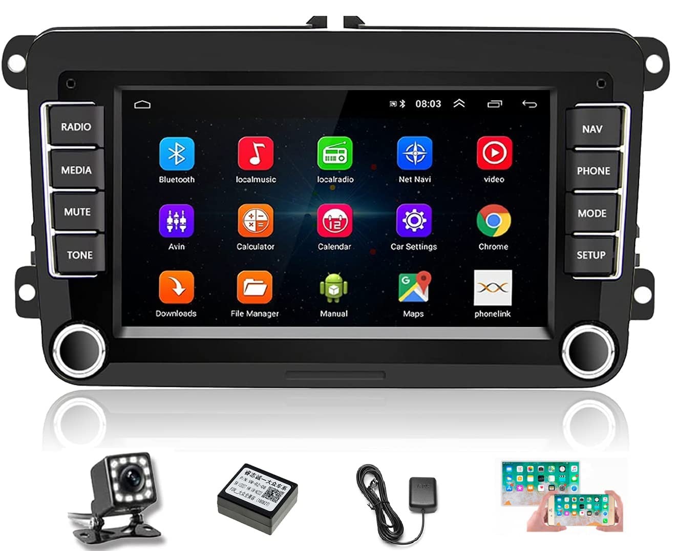 Podofo Android Autoradio mit Auto-Navigation für VW Passat Sseat Golf TOURAN,GPS 7" HD Touchscreen Auto Radio WiFi mit Bluetooth Mirror Link FM/RDS Radio +12 LED Rückfahrkamera von podofo