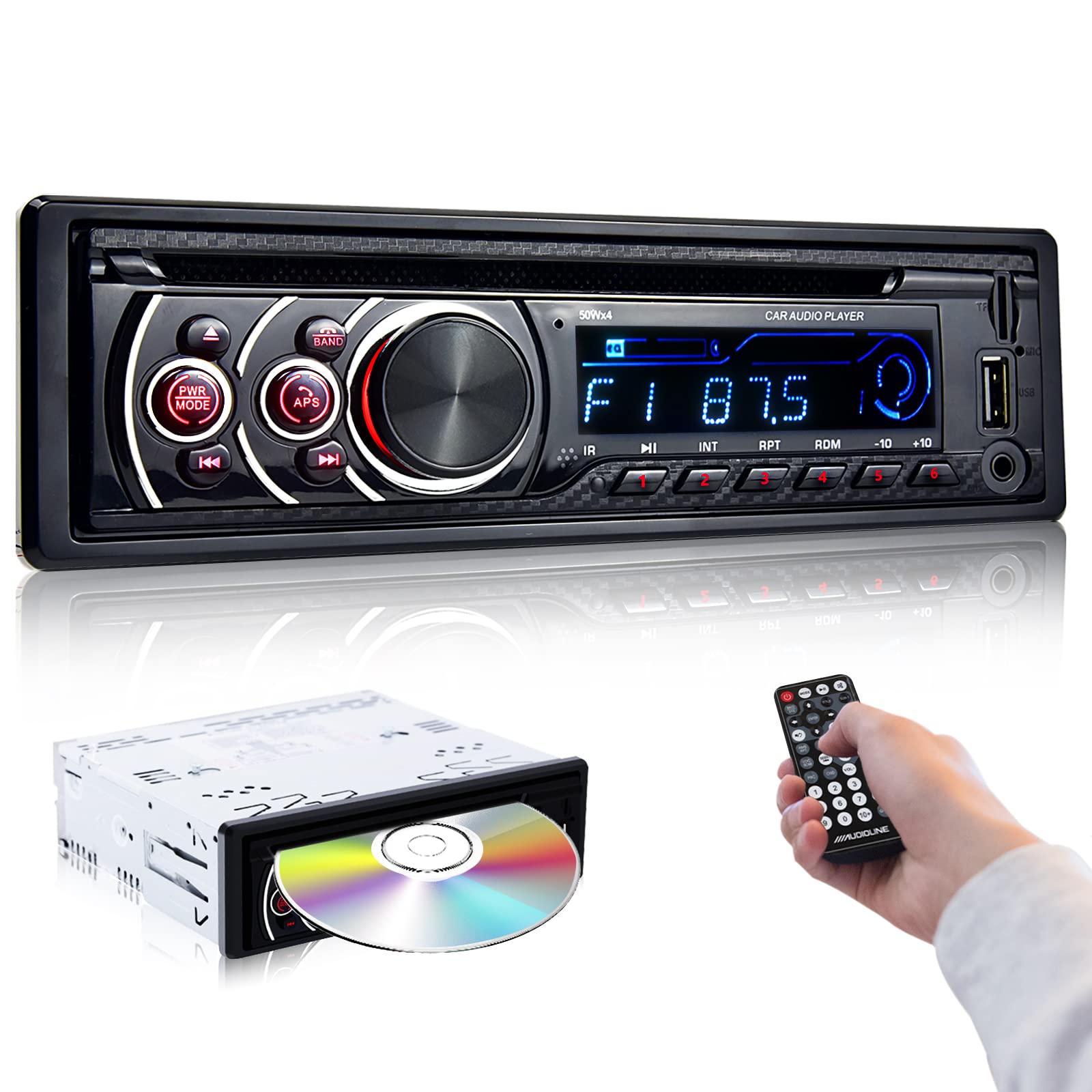 Podofo 1 Din Autoradio CD DVD Bluetooth Freisprecheinrichtung 1Din Auto Radio FM USB SD AUX MP3 CD Player Autostereo mit Fernbedienung von podofo