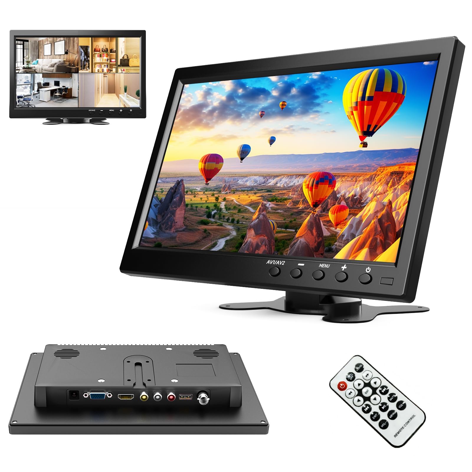 podofo 10,1 Zoll Monitor Tragbarer Mini Monitor 1080P LCD PC Bildschirm mit HDMI,AVI,VGA,USB,BNC Eingang Display Videoplayer Monitore für Gaming/PC/TV/DVD/Auto Kamera/Überwachungs Kamera -12V von podofo