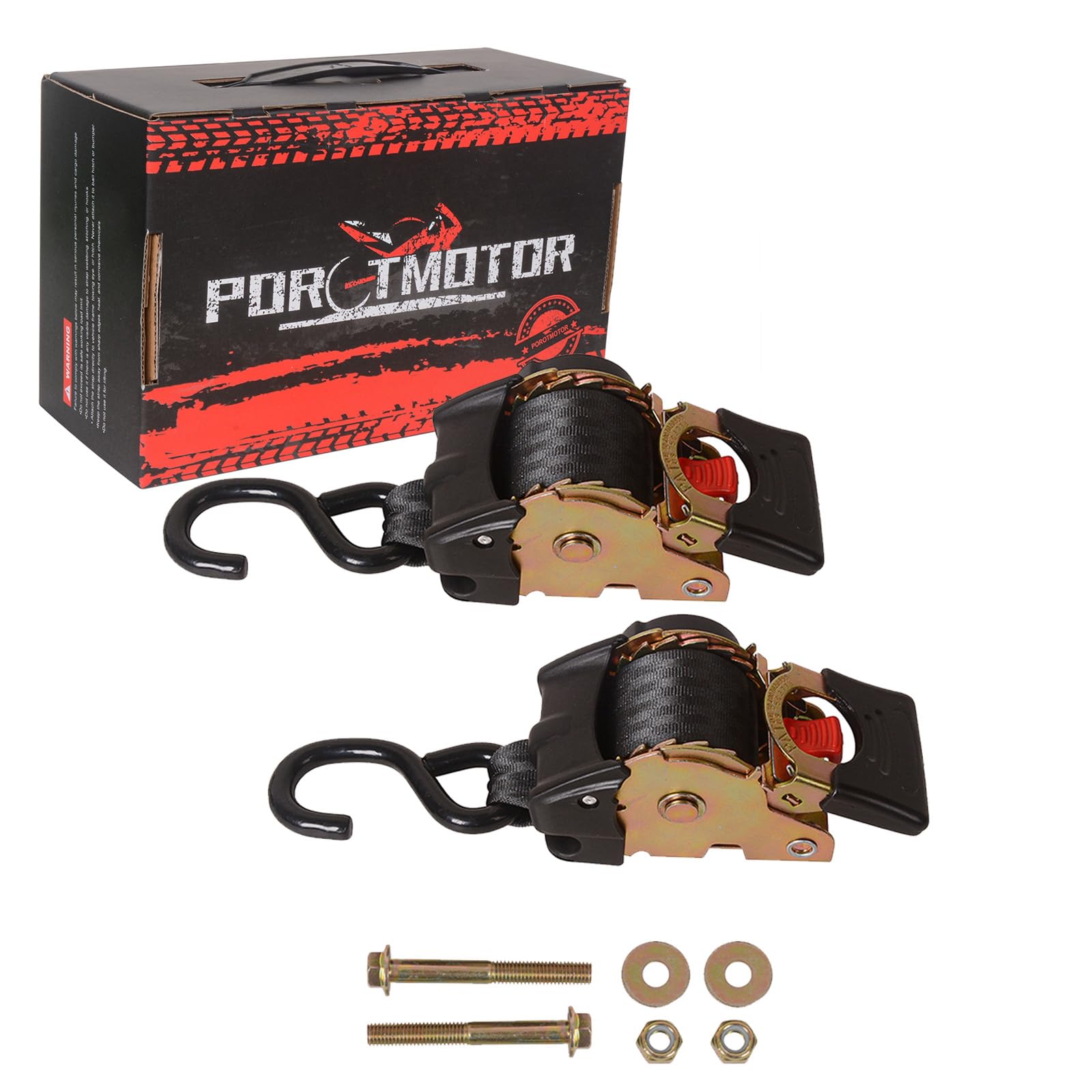 porotmotor Einziehbare Ratschengurte (5,1 cm x 2,9 m), 1360 kg Bruchfestigkeit, Spanngurte mit Ratsche, strapazierfähig, automatisch einziehbare Ratschengurte für Motorrad, Anhänger, Boote, ATVs, UTVs von porotmotor