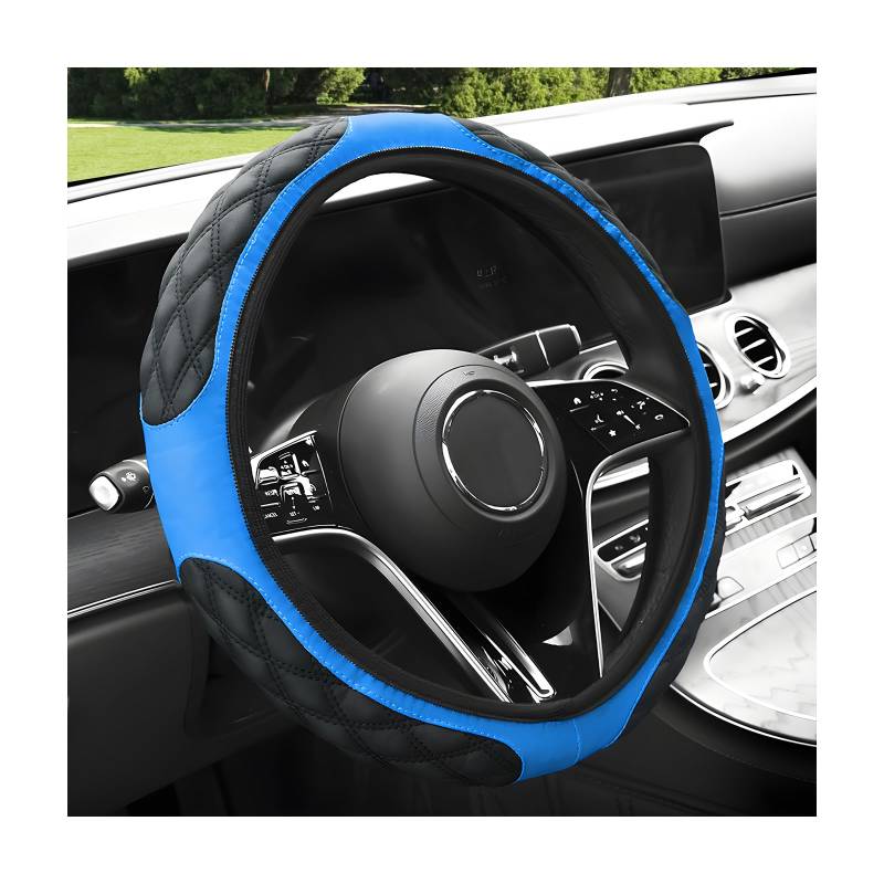 povtii Auto Lenkradbezug, 15 Zoll Anti Rutsch Leder Auto Lenkradschutz, Universal Lenkrad Weiche Abdeckung Matten für Auto LKW SUV Innenraum Autozubehör (Blau) von povtii