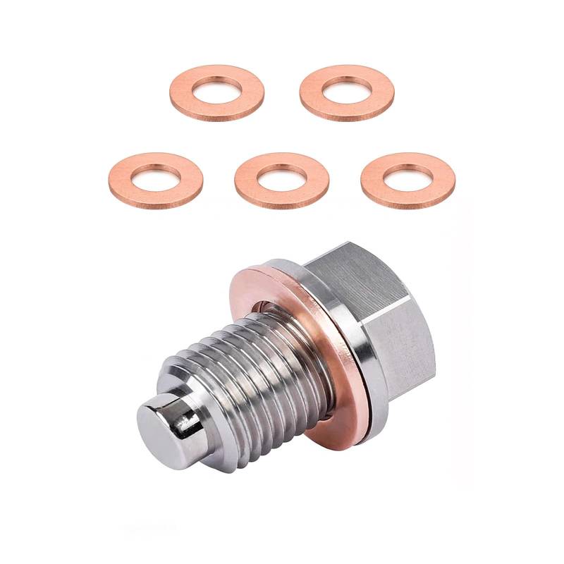 povtii M12 x 1,5 Magnetische Ölablassschraube, Edelstahl Sump Drain Nut Bolt mit 5 Crush Washer Dichtungen, Auslaufsicherer Ölablassschraube Ersatz für die meisten Fahrzeuge, Autozubehör von povtii