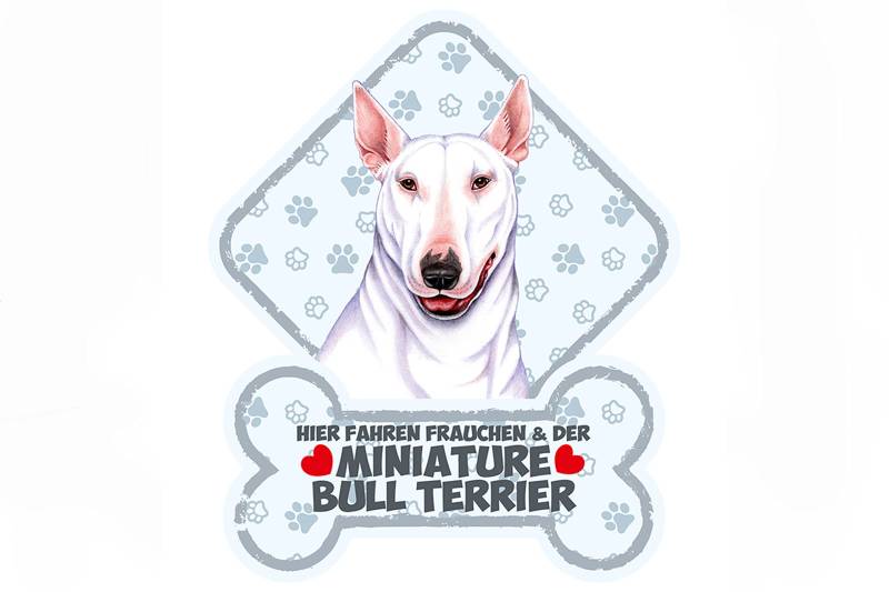 power gift - Miniature Bull Terrier Farbenfrohes Hundeschild für die Autoscheibe mit Saugnäpfen. 36. von power gift