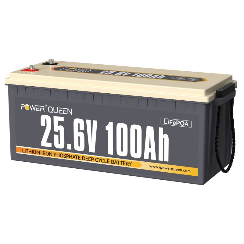 Power Queen 25.6 V 100 Ah 2.56 kWh tiefe Zyklus-LiFePO4-Batterie mit langem Leben, über 4000-Zyklen, 2.56 kWh maximale Strombelastung, perfekt für Wohnmobil, Off-Grid-System, Solarspeichersystem von power queen