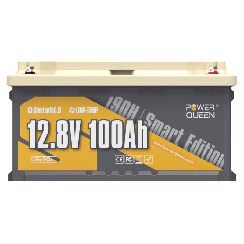 Power Queen LiFePO4 Batterie 12,8V 100Ah mit Bluetooth H190, über 4000 Deep Cycle Zeiten, langlebige Batterie Perfekt für Wohnmobil, Trolling Motor, Marine und Camping von power queen