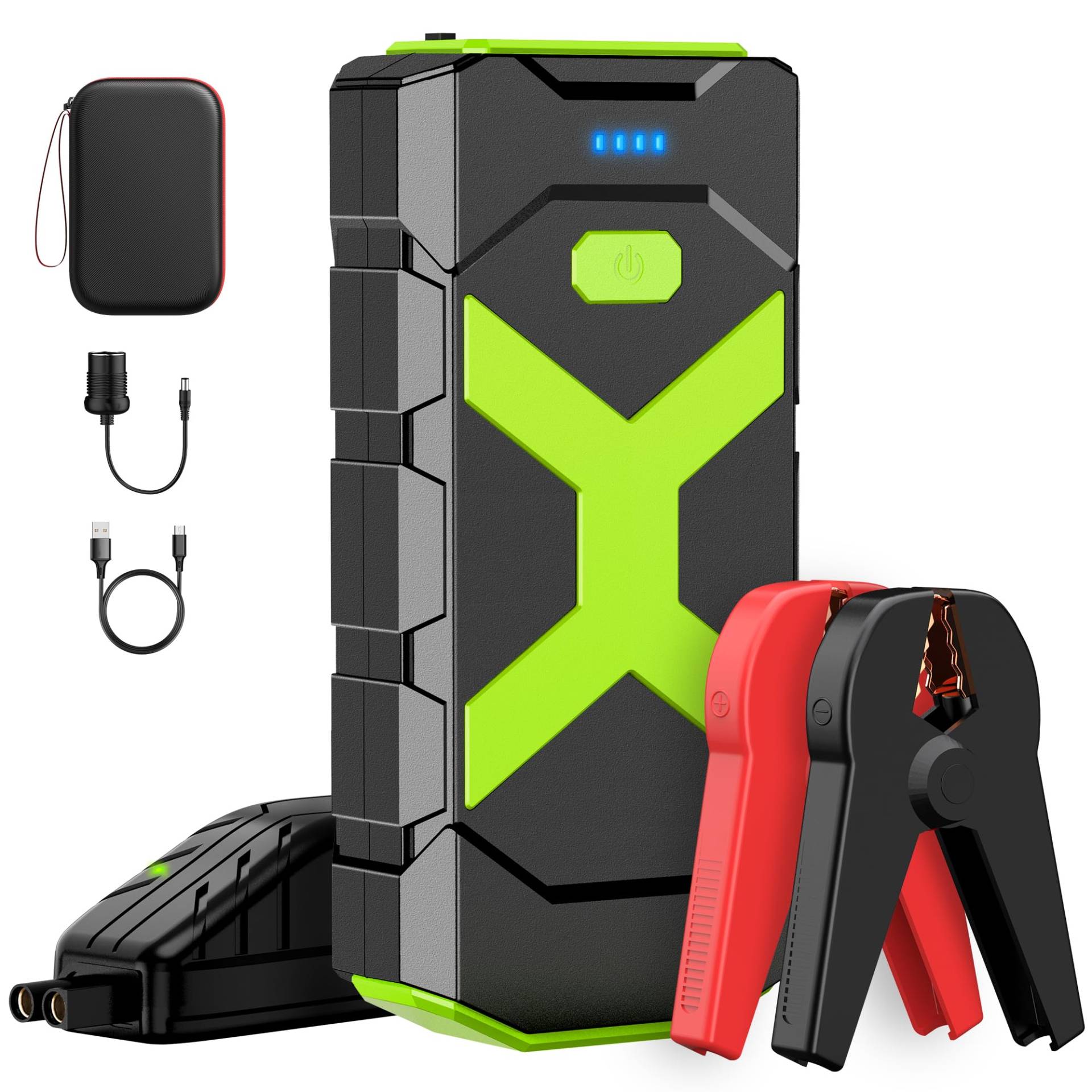 Powkey 2000A Starthilfe Powerbank für pkw, 12V Powerbank Auto Starthilfe, Auto Booster Power Pack für 8.0L Benzin und 6.0L Diesel mit Starthilfekabel/USB-Kabel 3.0 Ports und LED (Grün) von powkey