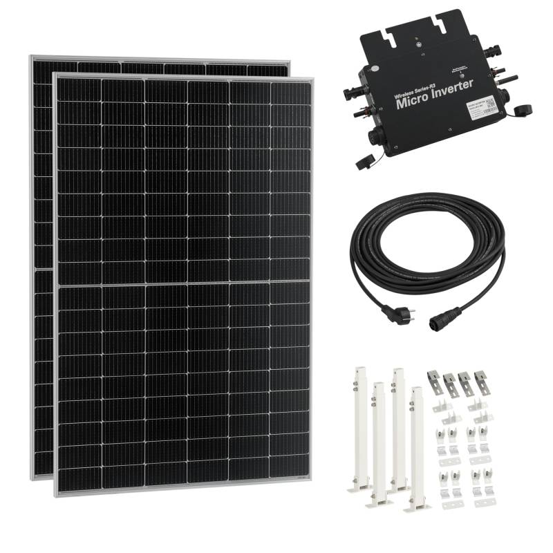 pro.tec Balkonkraftwerk mit Halterung Brusson 800 W Komplettset mit 2x400W Solaranlage mit Wechselrichter mit App und WIFI Solarmodulen 10m Kabel Photovoltaik Plug+Play von pro.tec