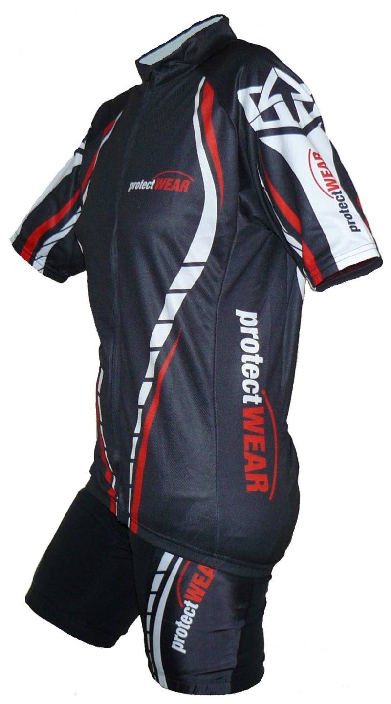 Protectwear Fahrradtrikot-Set, Radtrikot-Set bestehend aus Hose Kurz und Halbarmshirt, Rot/Schwarz/Weiß, L von protectWEAR