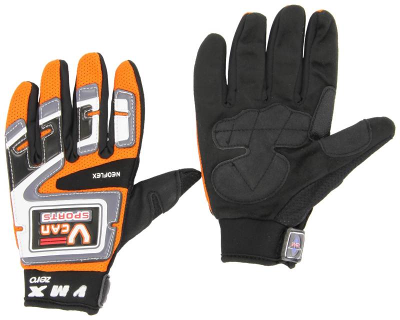 Protectwear Crosshandschuhe, Downhillhandschuhe, BMX-Handschuhe aus Reißfestem Textil mit Kunstoffaufsätzen, Orange/Schwarz/Weiß, XS von protectWEAR